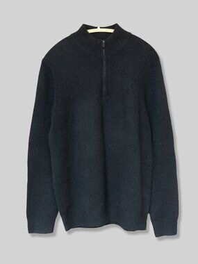 Naadam Classic Black Half Zip Wool Cashmere Capsule HIgh Neck Sweater Pull Over